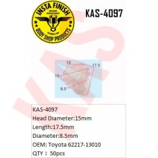 Insta Finish White Clip for Toyota, Head Diameter:15mm Length:17.5mm Diameter:8.5mm OEM: Toyota 62217-13010 QTY：50pcs, KAS-4097