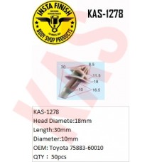 Insta Finish Blck Clip for Toyota, Head Diamete:18mm Length:30mm Diameter:10mm OEM: Toyota 75883-60010 QTY：50pcs, KAS-1278