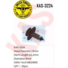 Insta Finish Black Clip for Ford, Head Diamete:19mm Stem Length:22.2mm Diameter:8mm OEM: Ford N802900S QTY：50pcs, KAS-3224