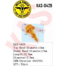 Insta Finish Yellow Clip for Chrysler, Top Head Diamete:13mm Under Head Diamete:17mm Length:32.5mm Diameter:7.5mm OEM:Chrysler 6502991 QTY：50pcs, KAS-0429