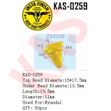Insta Finish Yellow Clip for Hyundai, Top Head Diamete:15*17.5mm Under Head Diamete:13.5mm Length:19.5mm Diameter:11mm Used For:Hyundai QTY：50pcs, KAS-0259